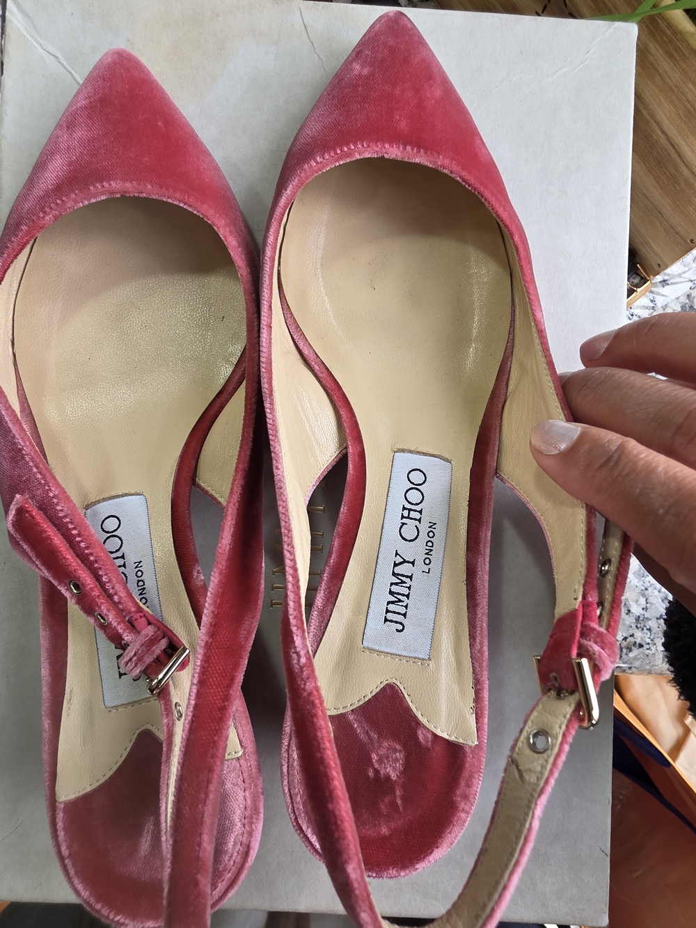 Jimmy Choo Raspberry Velvet Slingback Mules - Picture 6 of 11